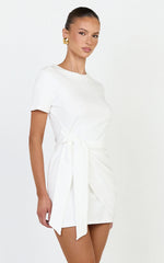 Candace Mini Dress - Faux Wrap Shift Dress in White