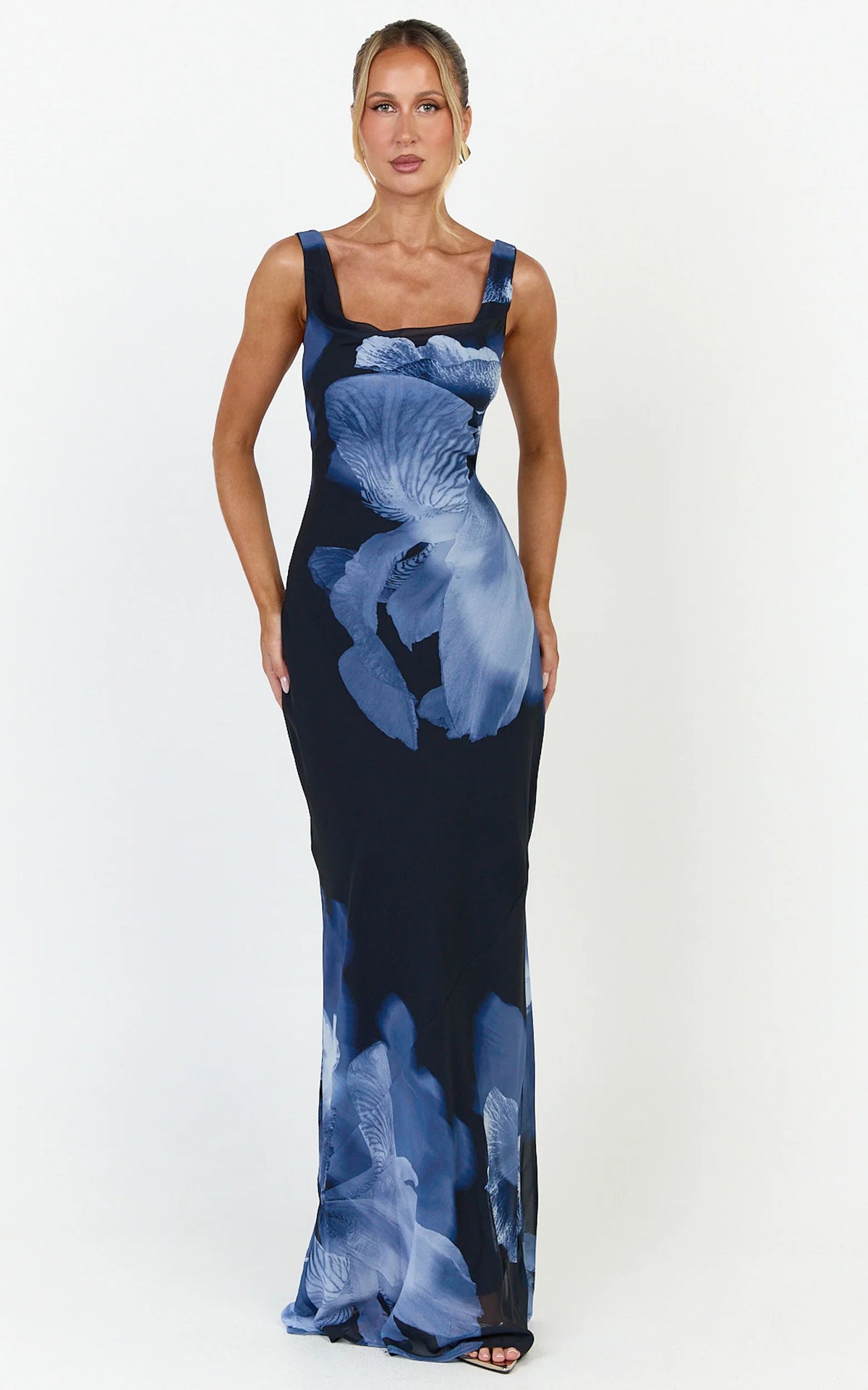 Summer Maxi Dress - Cowl Neck Slip Dress in Twilight Orchid Print