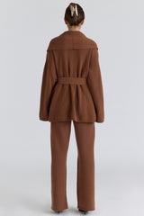 Tan Pure Wool Draped Front Cardigan
