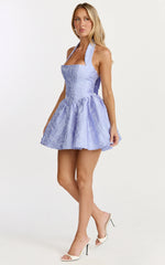 Maddy Mini Dress - Square Neck Halter Fit And Flare Dress in Blue