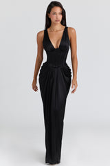 Black Satin Hourglass Maxi Dress - Limited Edition