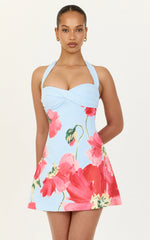 Seraphine Mini Dress - Halter Neck Twist Front Tulip Skirt Dress in Luciana Floral Print