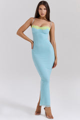 Ocean Blue Contrast Lace Maxi Dress