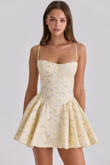 Lemon Floral Print Cotton Corset Mini Dress
