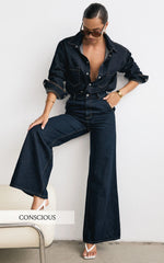 Therese Jeans - High Waist Wide Leg Flare Recycled Denim Jeans in Raw