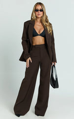 Selena Pants - High Waisted Wide Leg Tailored Pants in Brown