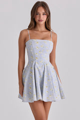 Blue Wildflower Floral Print Cotton Mini Sundress