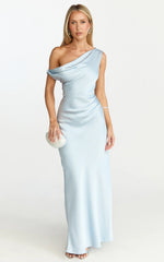 Lira Maxi Dress - One Shoulder Satin Dress in Pale Blue
