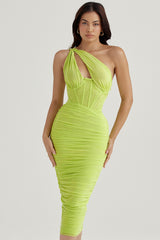 Lime Asymmetric Cutout Midi Dress