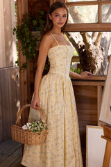 Floral Lemon Print Cotton Midi Sundress