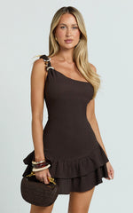 Tilly Mini Dress - Dropped Waist Tierred Dress in Chocolate
