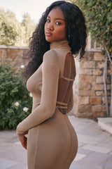 Tan Knit Midi Dress