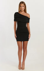 Kairose Mini Dress - Asymmetrical Sleeve Dress in Black
