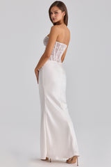 White Lace + Satin Maxi Corset Dress