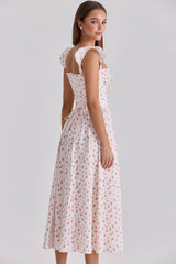 White Rose Print Cotton Midi Sundress