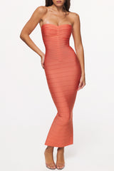 Papaya Strapless V Waist Bandage Maxi Dress