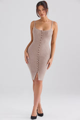 Beige Cashmere Knit Midi Dress