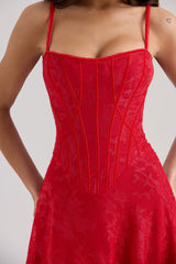 Red Lurex Chiffon Maxi Dress