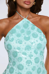 Disco Queens Sequin Halter Mini Dress Mint