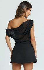 Milla Top - Georgette Asymmetric Draped Top in Black