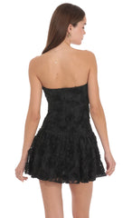 Strapless Rosette Mini Dress in Black