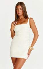 Eugenia Mini Dress - Square Neck Bodycon Dress in Off White