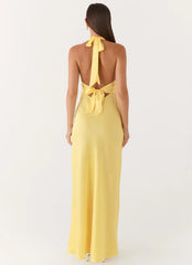 Heavy Hearted Satin Maxi Dress - Lemon