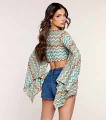Good Vibes Flare Sleeve Tie-Front Top
