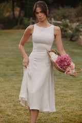 White Satin Hand Embroidered Midi Dress