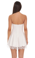 Strapless Mini Dress with Lace-trim Hem