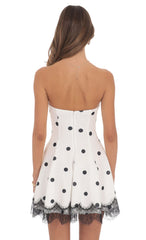 Polka Dot Mini Dress with Lace Trim Hem