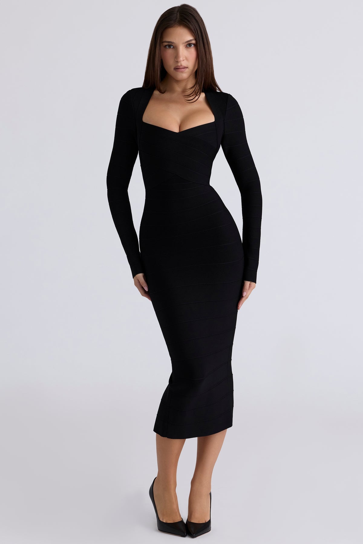 Black Long Sleeve Bandage Midi Dress