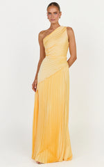 Clarissa Maxi Dress - One Shoulder Pleated Dress in Butter Yellow