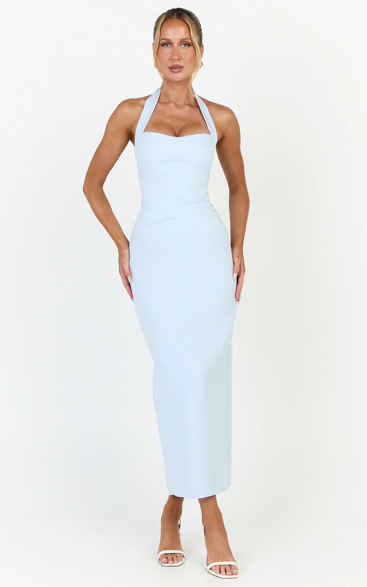 Sandy Maxi Dress - Sweetheart Neckline Halter Dress in Light Blue