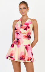 Sailor Mini Dress - Halter Neck Fit And Flare Dress in Floral Bloom Print