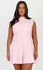 Becky Mini Dress - High Neck Sleeveless Fit And Flare Dress in Pink