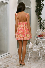 Sunlit Blossomfield Mini Dress Sunset Floral Print