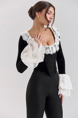 Black Velvet Lace Trimmed Corset Top