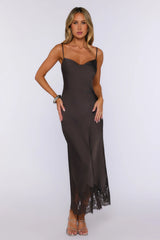Pretty In Charge Satin Maxi Dress Brown