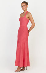 Candace Midi Dress - Halter Neck Ribbed Knit Dress in Grapefruit