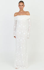 Aurelle Maxi Dress - Off Shoulder Floral Embroidered Dress in Ivory