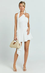 Dottie Mini Dress - Scarf Halter Neck Hardware Detail Panelled Fit And Flare Dress in White