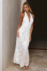 Golden Moments Halter Maxi Dress White