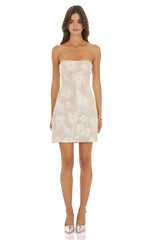 Strapless Sequin Mini Dress in Cream