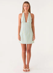 Feyric Mini Dress - Mint Banana Stripe