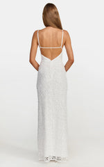 Nina Maxi Dress - Backless Sequin Embellished Beaded Dress in White