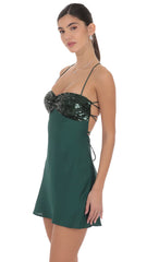 Satin Sequin Bust Dress in Green