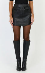 Lumi Mini Skirt - Faux Leather Pocket Detail Mini Skirt in Black
