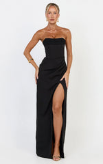 Tara Maxi Dress - Strapless Corset Drape Skirt Dress in Black