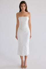 White Cotton Broderie Anglaise Midi Skirt